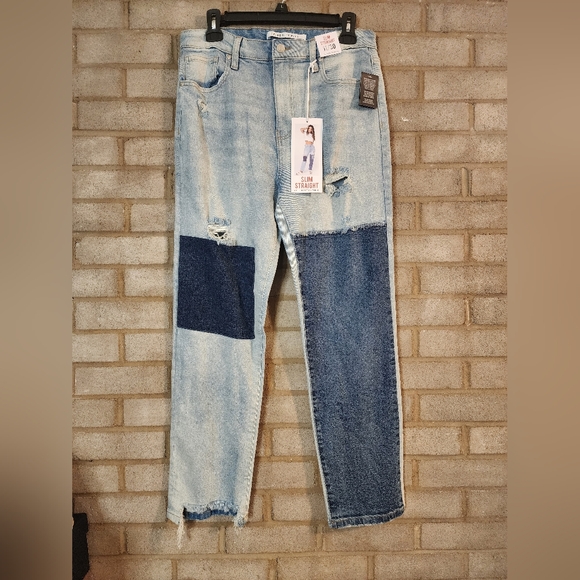 New Celebrity Pink Slim Straight Patchwork Jeans - Picture 1 of 4